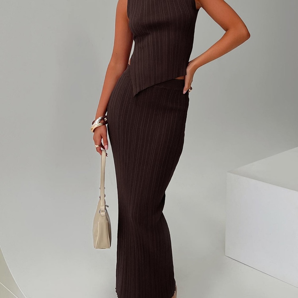 Princess Polly Brown Ribbed Knit Skirt Set